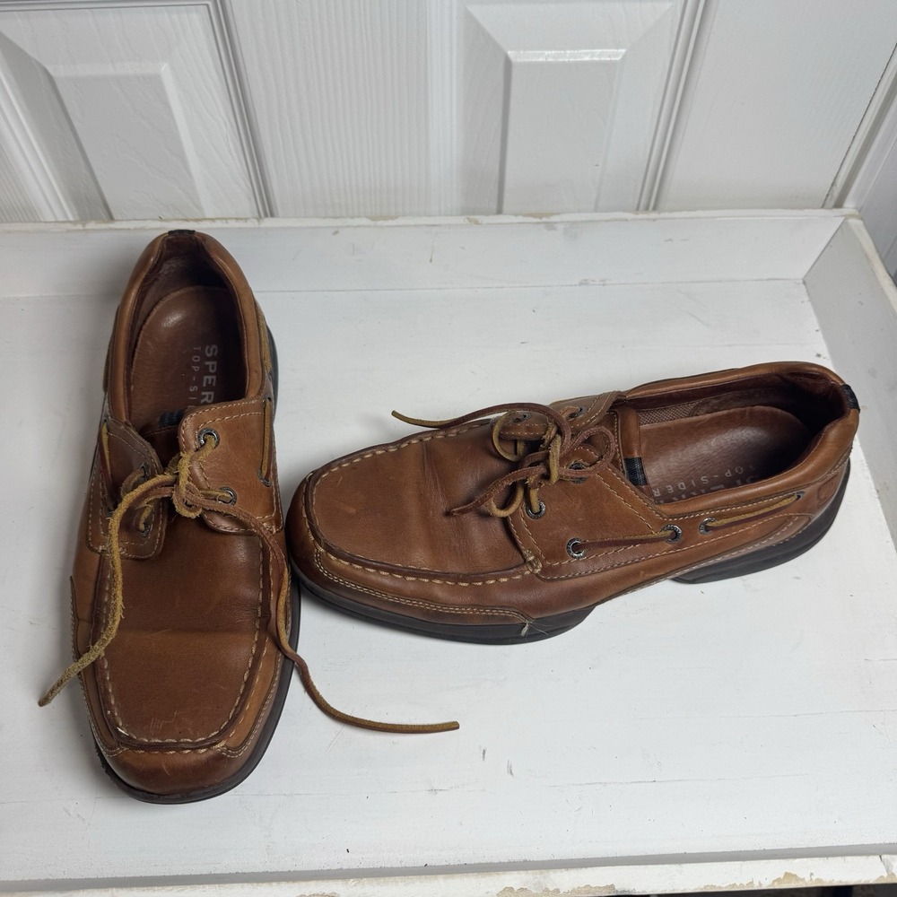 Sperry Topsider Boat Shoes Mens Size 9 Brown Leather 2 Eyelet Sport Sole Loafers